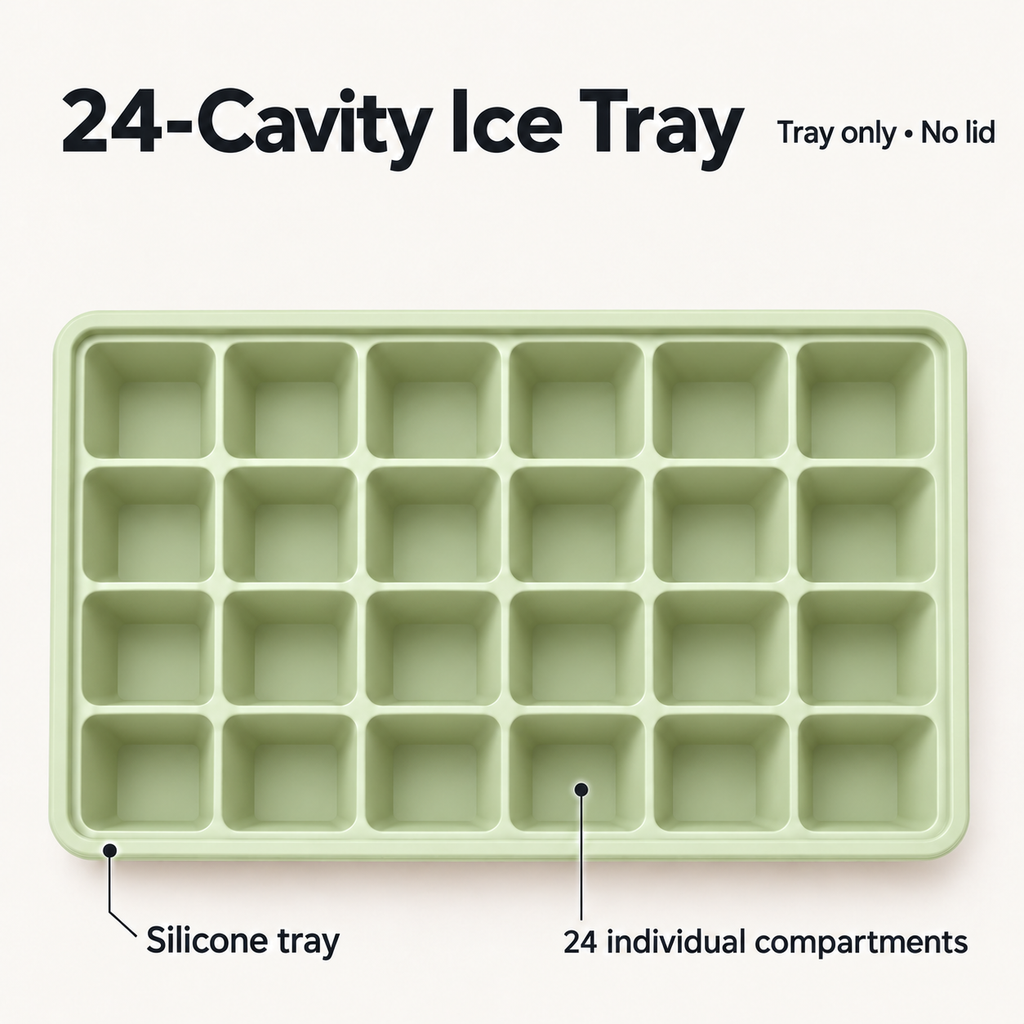24-Cavity Silicone Ice Cube Tray with Lid Options for Home Freezing - Muted Green no lid - feature