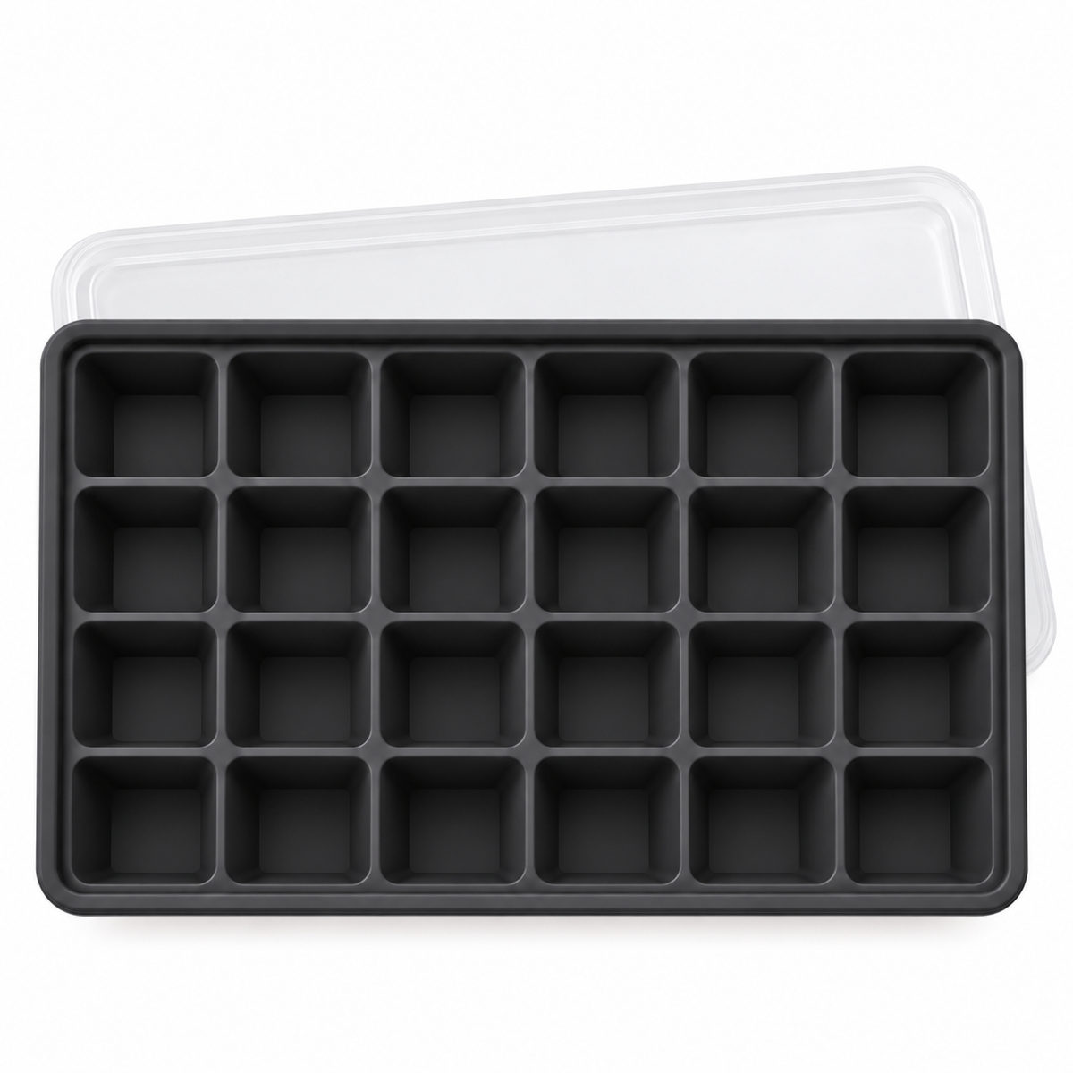 24-Cavity Silicone Ice Cube Tray with Lid Options for Home Freezing - Black with lid - main