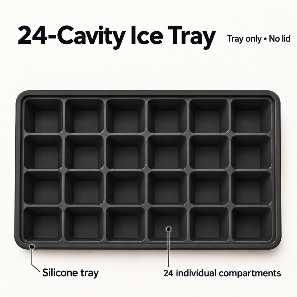24-Cavity Silicone Ice Cube Tray with Lid Options for Home Freezing - Black no lid - feature