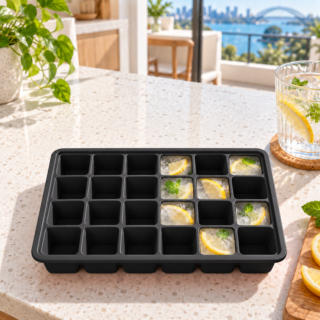 24-Cavity Silicone Ice Cube Tray with Lid Options for Home Freezing - Black no lid - lifestyle