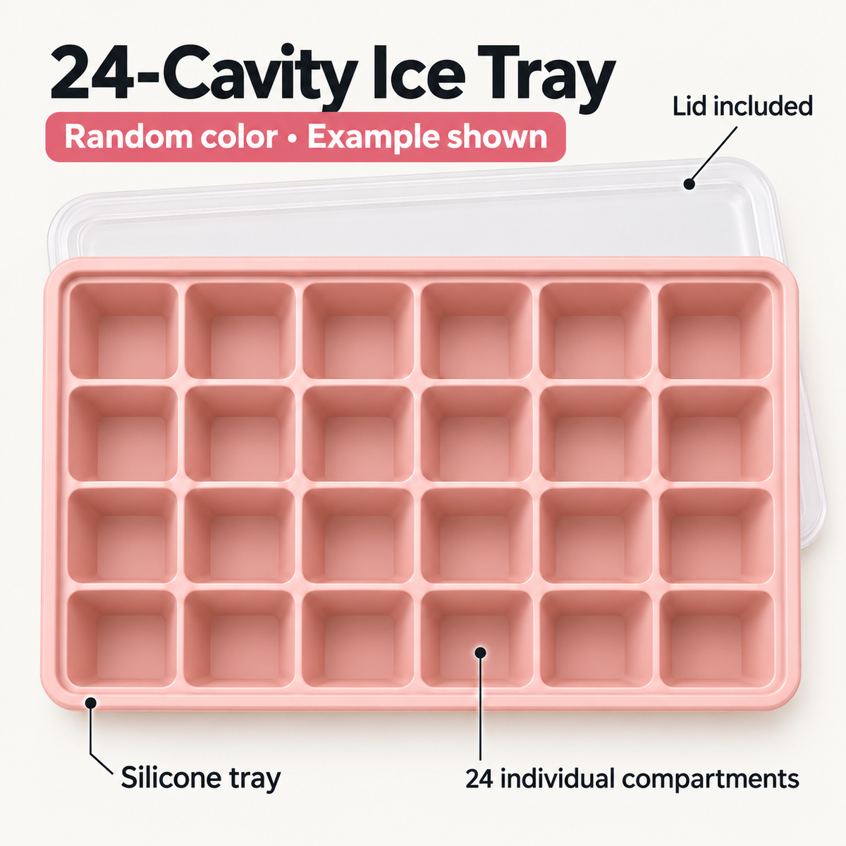 24-Cavity Silicone Ice Cube Tray with Lid Options for Home Freezing - Random color with lid - feature