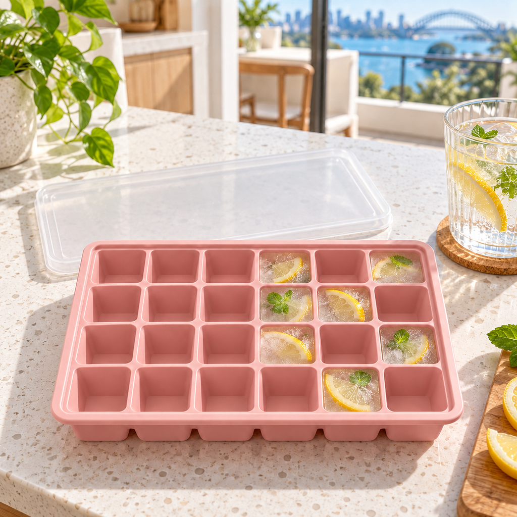 24-Cavity Silicone Ice Cube Tray with Lid Options for Home Freezing - Random color with lid - lifestyle