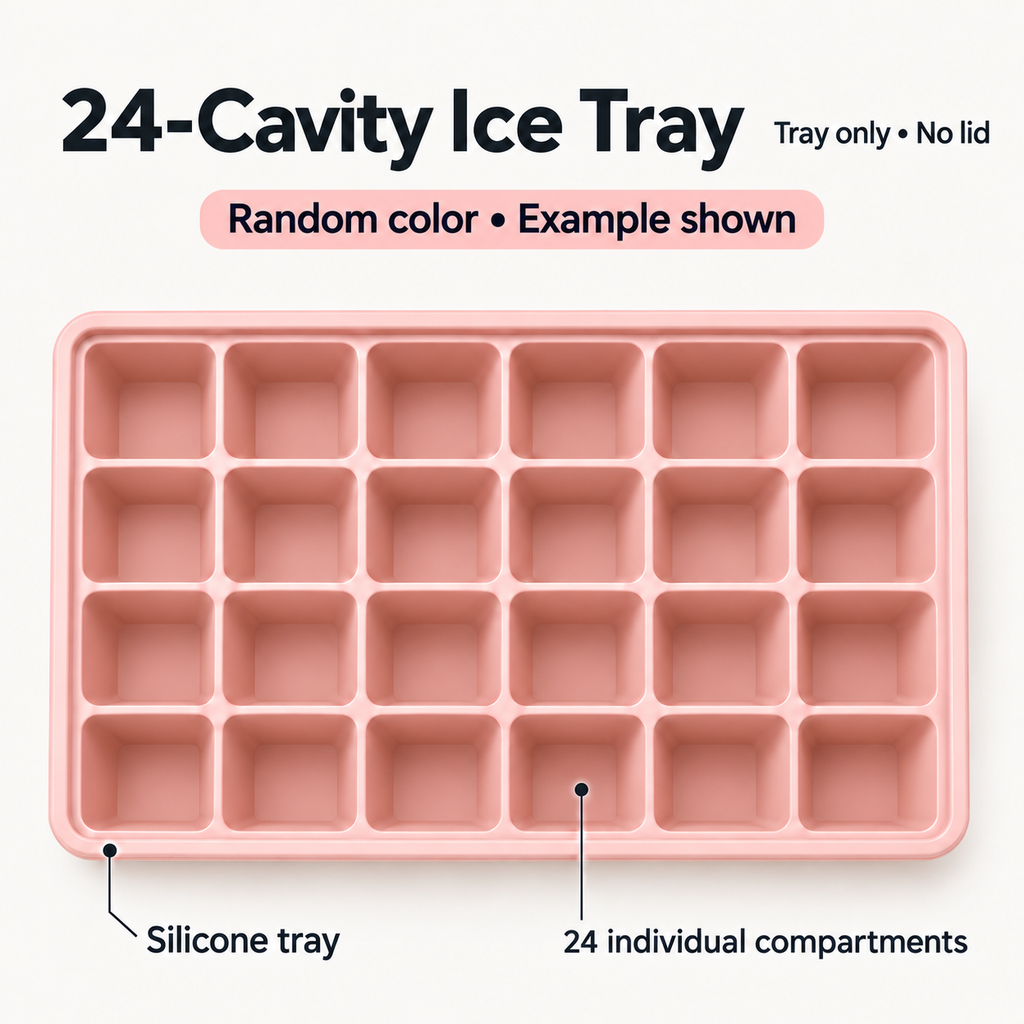 24-Cavity Silicone Ice Cube Tray with Lid Options for Home Freezing - Random color no lid - feature