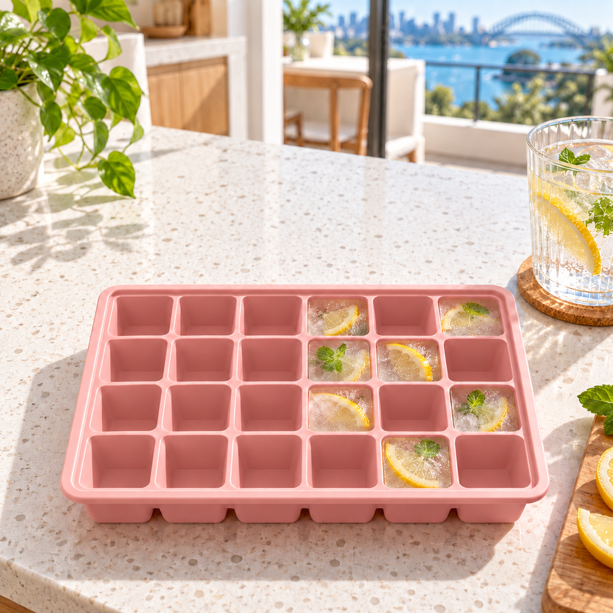 24-Cavity Silicone Ice Cube Tray with Lid Options for Home Freezing - Random color no lid - lifestyle