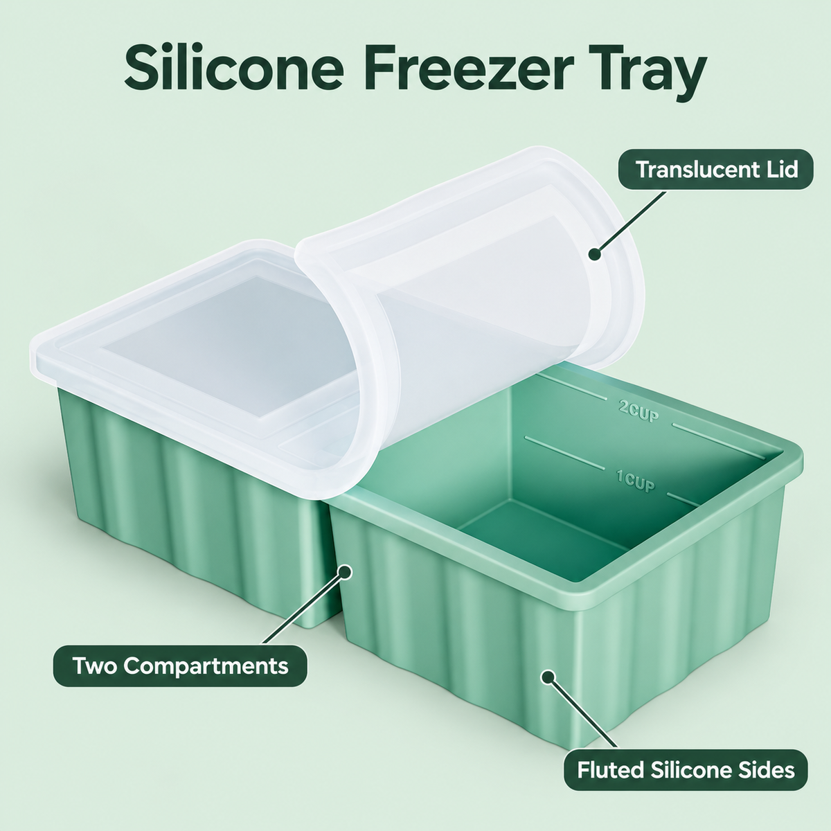 500ml Silicone Freezer Tray with Single and Two-Pack Options for Meal Prep - Single Green - feature