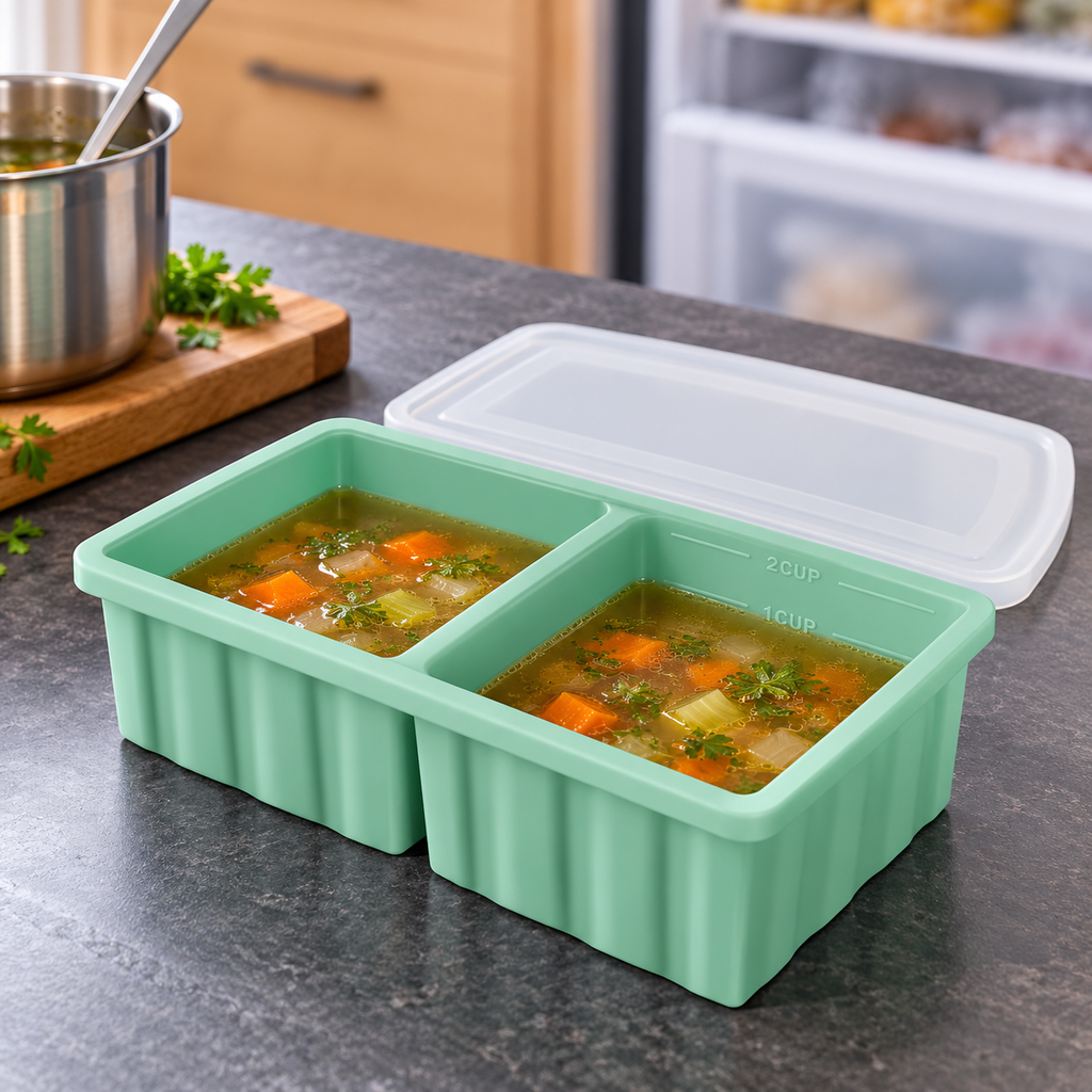 500ml Silicone Freezer Tray with Single and Two-Pack Options for Meal Prep - Single Green - lifestyle