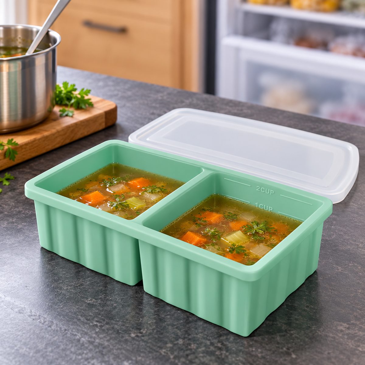 500ml Silicone Freezer Tray with Single and Two-Pack Options for Meal Prep - Single Green - lifestyle