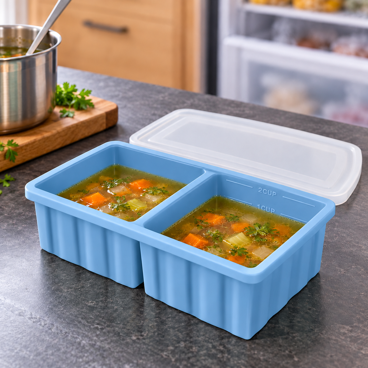500ml Silicone Freezer Tray with Single and Two-Pack Options for Meal Prep - Single Blue - lifestyle
