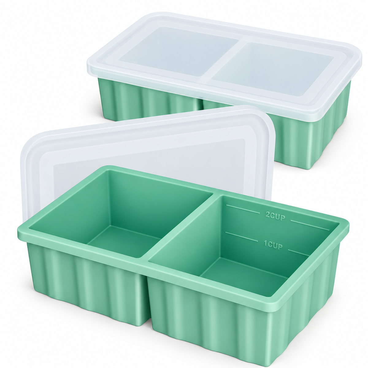 500ml Silicone Freezer Tray with Single and Two-Pack Options for Meal Prep - 2-Pack Green - main