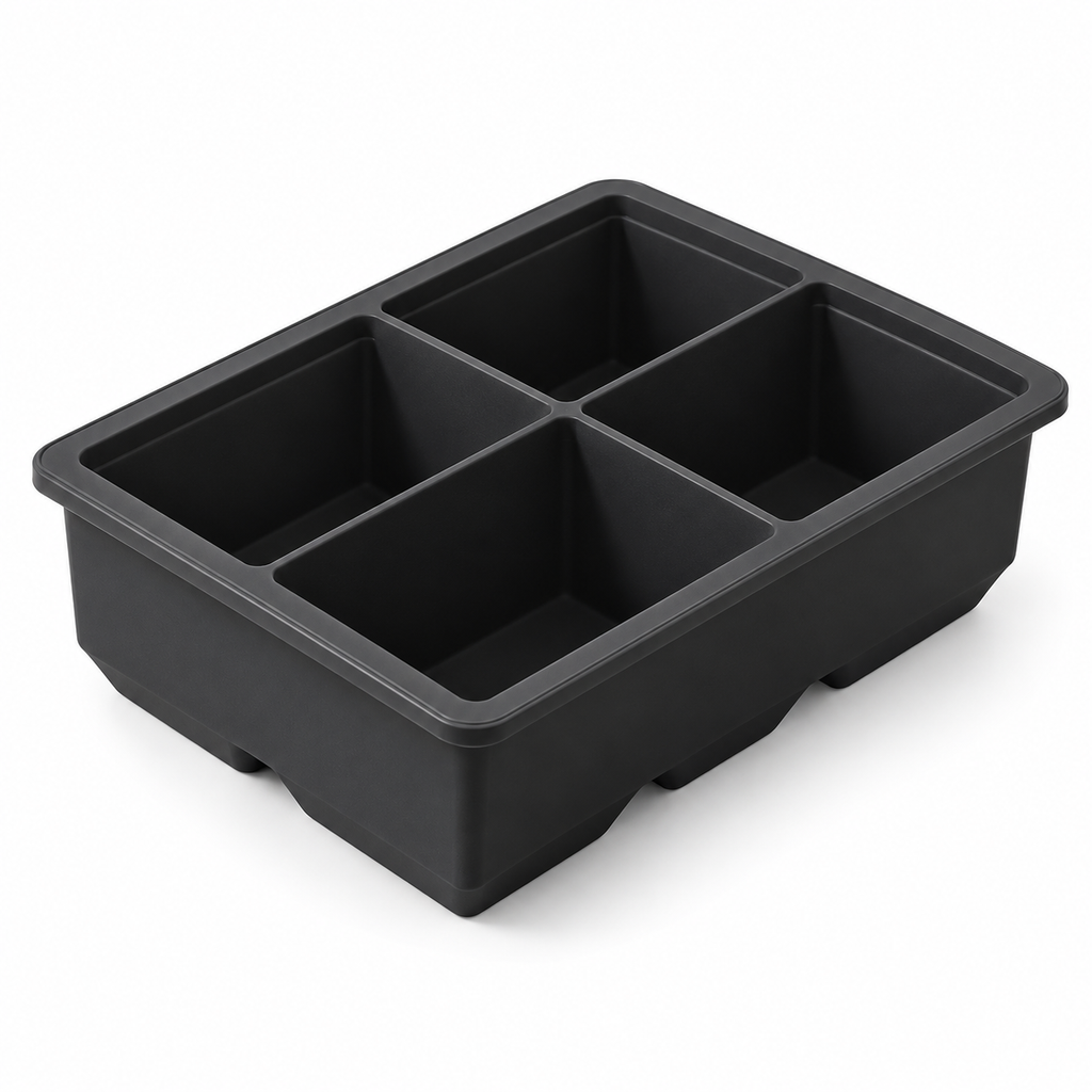 Silicone Large Ice Cube Tray with 4, 6 and 8 Cavities and Lid Options - 4 cavities Black no lid - main