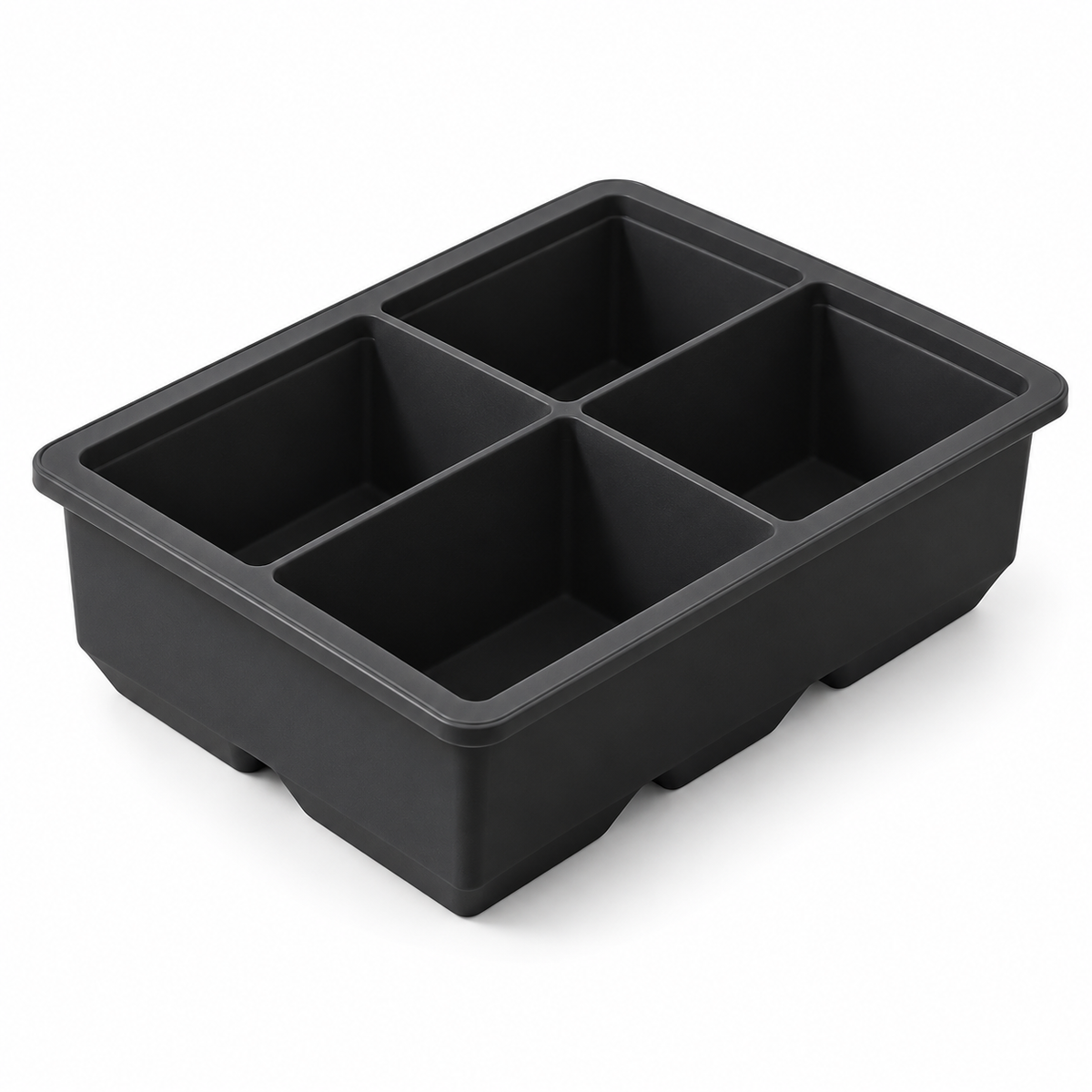 Silicone Large Ice Cube Tray with 4, 6 and 8 Cavities and Lid Options - 4 cavities Black no lid - main