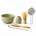 6-Piece Ribbed Matcha Set with Spouted Ceramic Bowl for Home Tea Rituals - Matcha Green - main