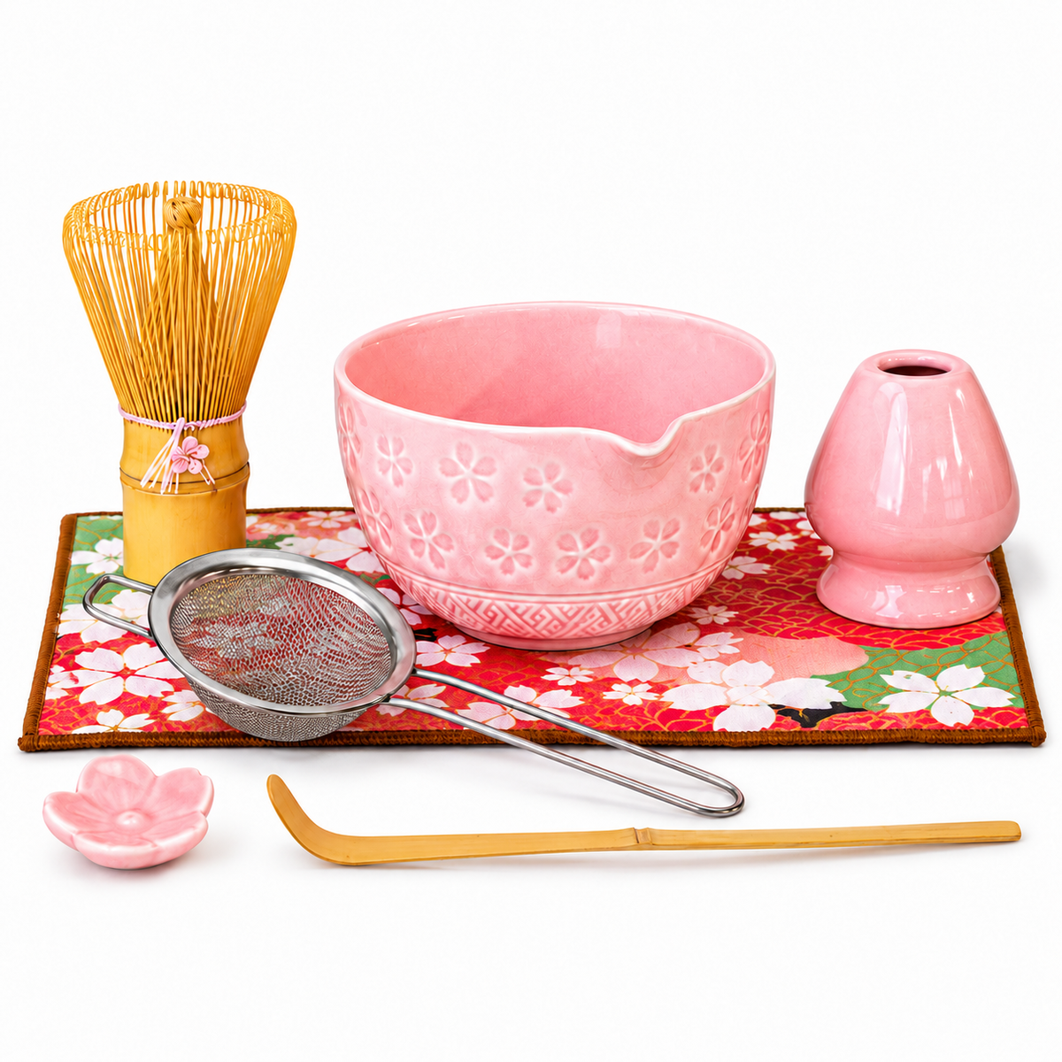 7-Piece Sakura Matcha Set with Spouted Ceramic Bowl for a Home Tea Ritual - Pink - main