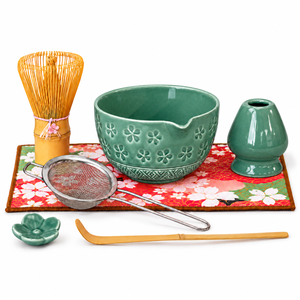 7-Piece Sakura Matcha Set with Spouted Ceramic Bowl for a Home Tea Ritual - Green - main